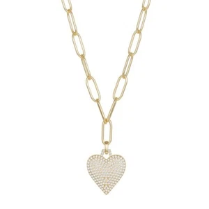 1.05Ct Heart Paperclip Necklace GRA Moissanite 18'' 14K Gold Vermeil Gift - Picture 1 of 13