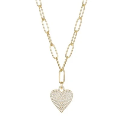 Утонченный 1,05 карат муассанит сердце скрепка ожерелье 18'' - 14K желтое золото - Изображение 1 из 4