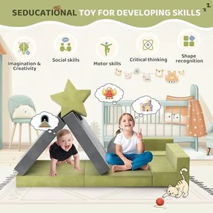 9pcs Modular Kids Foam Play Couch 1.4M Convertible Fort Sofa Set for Toddlers - Picture 1 of 8