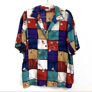 Vintage Damengröße X-Large bunte quadratische Seil maritim Knopfleiste Bluse Top - Bild 1 von 7