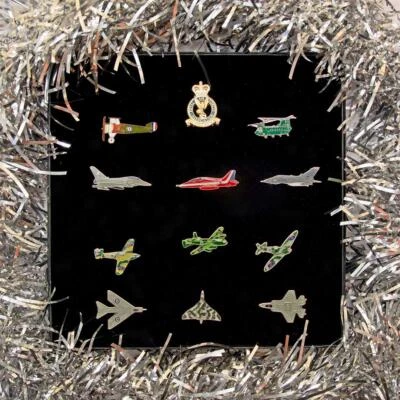 RAFATRAD RAF Aircraft Metal Pin Badge Set In Presentation Box (Set Of 12 Badges)