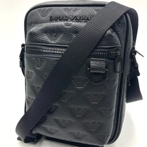 EMPORIO ARMANI Shoulder Bag Pochette Allover Embossed Eagle Leather Black Unisex - Picture 1 of 24