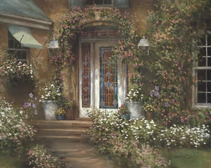 Donny Finley Jeweled Doorway House Front Surrounded Botanical Plants 27.5 x22 in - Picture 1 of 2
