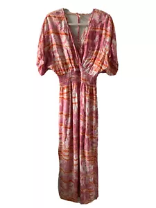 Knox Rose Maxi Dress Womens Small Multicolor Boho Artsy Print Smocked Surplice - Picture 1 of 6