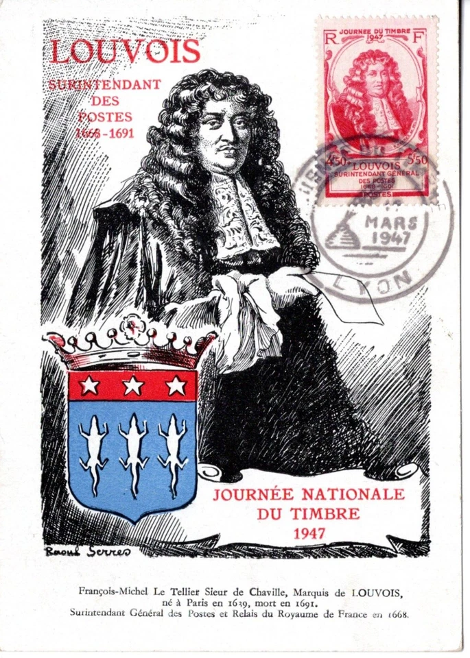 779+ FDC CARTE  1er JOUR    JOURNEE DU  TIMBRE 1947   LYON - Photo 1/1