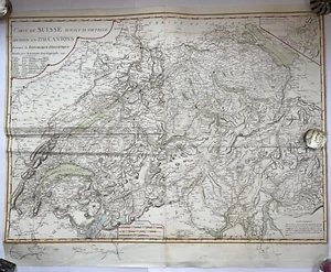 SWITZERLAND 1798 H. MALLET OVERSIZE ANTIQUE ENGRAVED MAP 18TH CENTURY - Picture 1 of 20