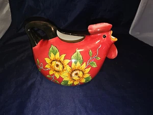 MAXCERA Roter Talavera Hahn Krug Handbemalt Keramik Dekor Floral Sonnenblume - Bild 1 von 7