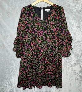 Abito Calvin Klein donna 6 nero Ditsy floreale manica 3/4 volant foderato cambio - Foto 1 di 9