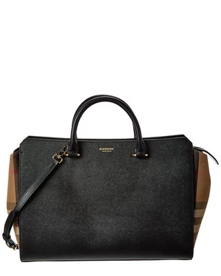 Cartera para mujer Burberry Banwell mediana de cuero y lona a cuadros negra Foto 1 de 4