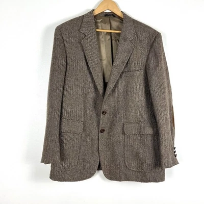Abrigo deportivo de tweed de colección para hombre 44R marrón lana de cebada blazer parches en el codo EE. UU. Foto 1 de 4