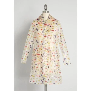 ModCloth Multicolor Cherry Colorful Hooded Vinyl Raincoat Small - Picture 1 of 12