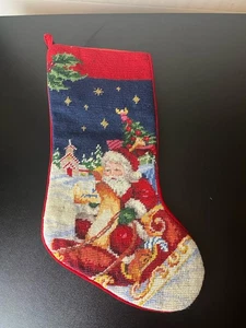 Vintage Nadelspitze Wollmischung Strumpf Weihnachten Weihnachtsmann hängend Wohndeko - Bild 1 von 6