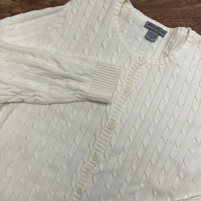 Suéter Eddie Bauer Mujer XL Blanco Crema Cárdigan Tejido con Cable Clásico Botón Foto 1 de 4