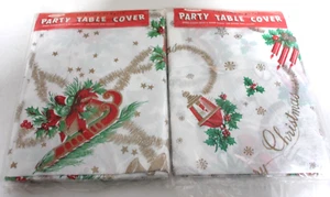 Vintage 70er/80er Jahre geprägte Kunststoff Weihnachten Tischdecken Santa Glocken Schlitten 54" x 80" - Bild 1 von 5