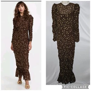 Abito midi donna nuovo di TiMo Georgette marrone oro petali fodera viscosa taglia S - Foto 1 di 24
