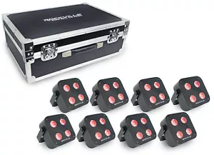 Rockville MINI RF4 V2 CHARGE PACKAGE BLACK 8 DJ Par Wash Up Lights+Case+App Ctrl - Picture 1 of 12