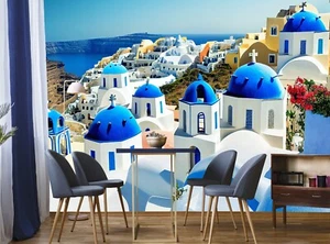 Greek Wallpaper Wall Mural Ocean Santorini Island Photo Decor Paper Poster Art - Picture 1 of 7