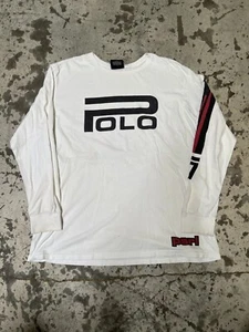 Vintage Polo Sport Ralph Lauren Shirt Mens Large White Long Sleeve Logo Spellout - Picture 1 of 7
