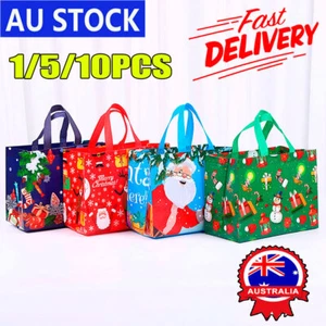 Christmas Tote Bags With Handles Foldable Reusable Shopping Bag RO - Picture 1 of 19