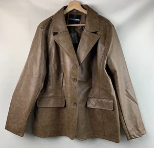 Fashion Nova Jacket Faux Brown Leather Collar Buttons Pockets Lined Size 2X NEW - Picture 1 of 13