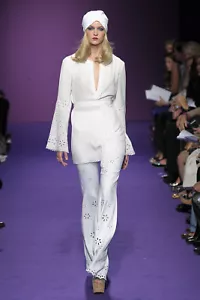 ANDREW GN Hose weiß Lochspitze hohe Taille Schlag Glockenunterteil 36 4 - Bild 1 von 3