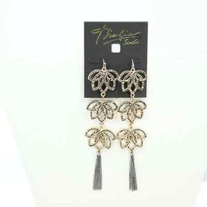 Thalia Sodi Two-Tone Jet Crystal Flower Gold Tone Earrings - Picture 1 of 4