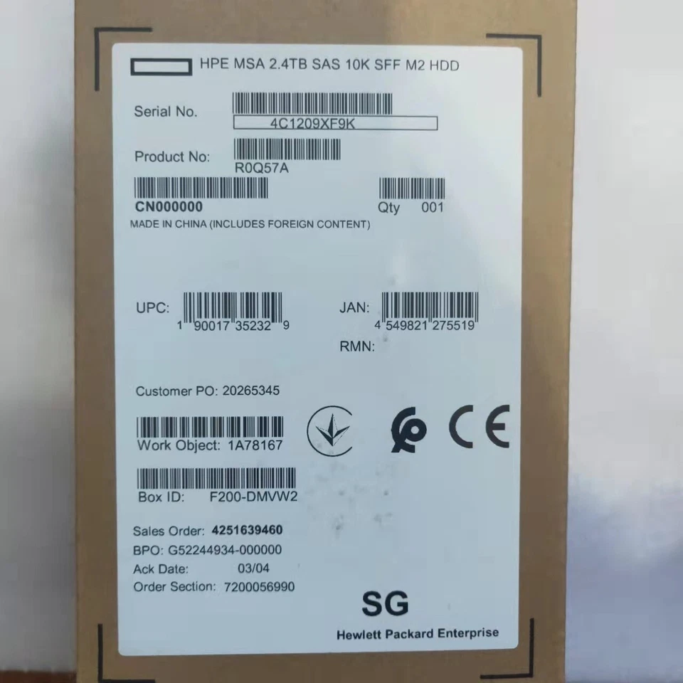 HPE P13247-001 MSA 2.4TB Internal 10K RPM 2.5'' SFF SAS M.2 (R0Q57A) Hard Drive