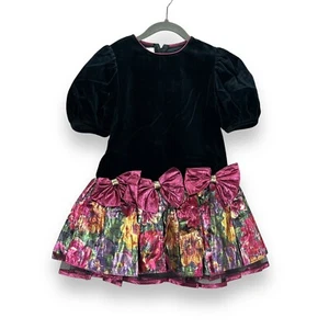 Vintage 80er 90er Bonnie Jean schwarz und bunt Samt Metallic Mädchen Kleid Gr. 5 - Bild 1 von 7