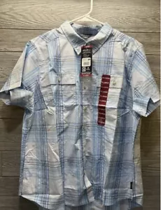 Camicia Eddie Bauer donna manica corta blu bianca a quadri avventura XL NUOVA CON ETICHETTE bottoni - Foto 1 di 7