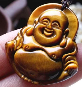 Natural Tiger's Eye Stone Chinese Amulet Buddha Lucky Pendant Charm Necklace - Picture 1 of 4