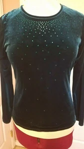 Türkisfarbener glitzernder Stretch-Samtpullover in Größe Small - Bild 1 von 8