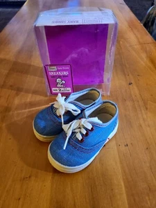 Vintage Sears Roebucks Baby Shoes Denim Sneaker Size 2, 3-4 months New Old Stock - Picture 1 of 24