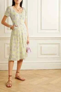 LoveShackFancy Womens Regina Crochet Rickrack Cotton Floral Printed Midi Dress M - Picture 1 of 16