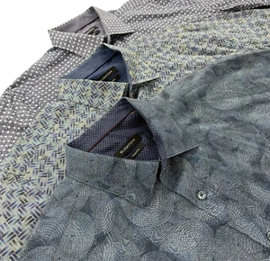 Bugatchi Mens Shaped Fit Short Sleeve Lot 3 Size XL Blue Geometric Cotton - Picture 1 of 17