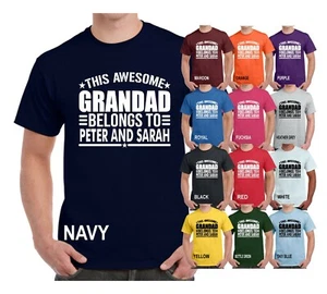 Personalised Grandad T-shirt This Awesome Grandad Belongs to Custom Birthday Top - Picture 1 of 1