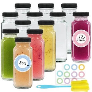 12 pack 8 oz Glass Juice Bottles with Lids Reusable Glass Drink Bottles 250 m... - Picture 1 of 7