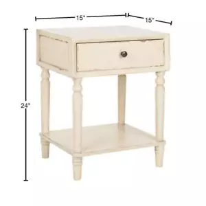 SAFAVIEH Storage End Table 15" W X 24" H Rectangle Wood Frame Rustic White/Cream - Picture 1 of 6