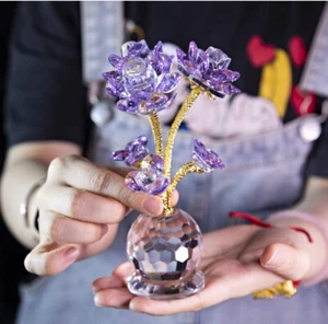 QFkris Purple K9 Crystal Roses Flower Glass Figurine Collectible Statue Real Art - Picture 1 of 21