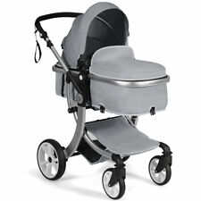 Costway Folding Aluminum Infant Bassinet Reversible Baby Stroller W/ Bag Grey