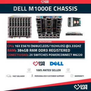 DELL M1000e Blade + 16 x M610 384GB RAM 96CO/192TH + 2X M6220 - Picture 1 of 8