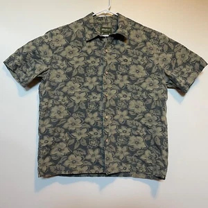 Eddie Bauer Mens Hawaiian Shirt Size L Green Short Sleeve 100% Cotton Button Up - Picture 1 of 13
