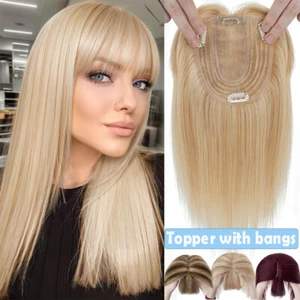 Damen Dick Echthaar Clip In Remy Topper Toupet Mit Pony Haarteil Perücke 10*12CM - Bild 1 von 53