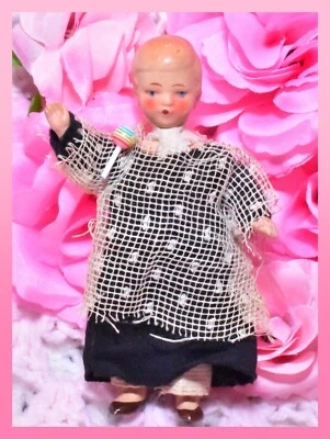 "Muñeca miniatura alemana Hertwig de 4"" pintada bisque étnica niño antiguo años 20 1930" Foto 1 de 4