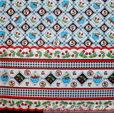 BonEful FABRIC FQ Cotton Quilt Red White Blue CHERRY American Stripe Dot Border - Image 1 of 4