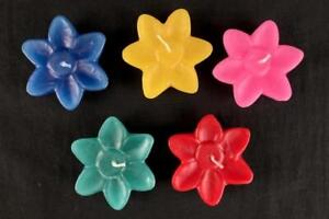 Lot of 5 Flower Shaped Floating Candles 2 Inch Red Blue Green Yellow Pink