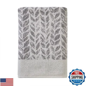 SKL Home by Saturday Knight Ltd. Distressed Leaves Bath Towel,Gray 28x54 - Picture 1 of 5