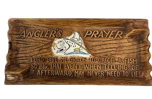 Vintage Ashtray Platter Anglers Prayer Brown Ceramic 9 in x 4 in fisherman - Picture 1 of 10