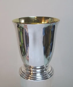 Becher Trinkbecher 800 Silber innen vergoldet 10,1 cm hoch Fuß Rillendekor (1) - Picture 1 of 5