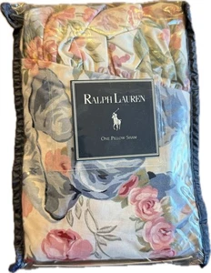 Ralph Lauren Allison Multi Euro Ruffled Pillow Case Sham Floral Ribbons Roses - Picture 1 of 3