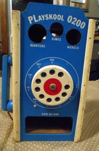 Large Pay Phone Toy Playskool Vintage 1960s RARE Wood no coins crack booth telep - Picture 1 of 8